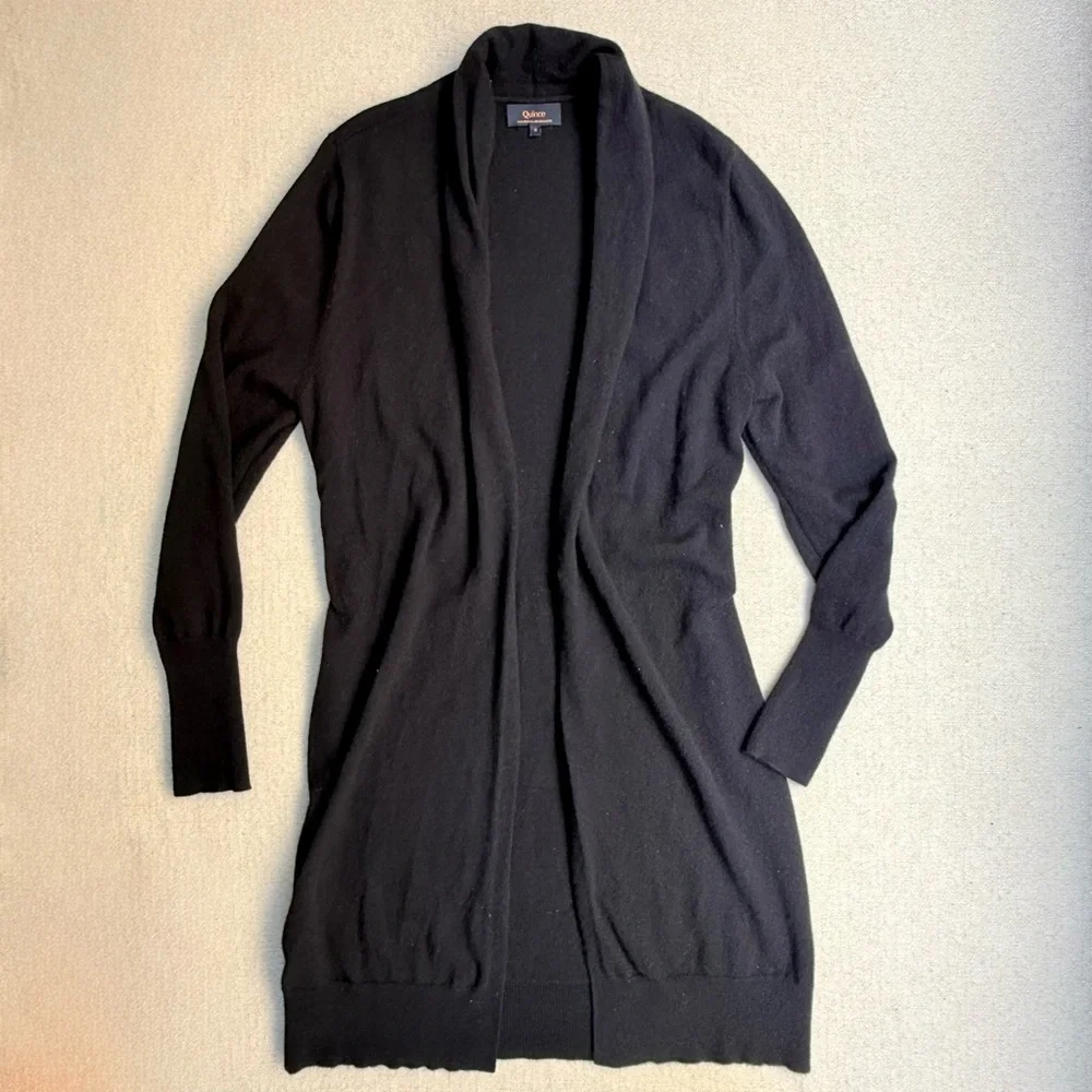 Quince 100% Mongolian Cashmere Black Duster Long Cardigan Sweater S - Picture 6 of 10
